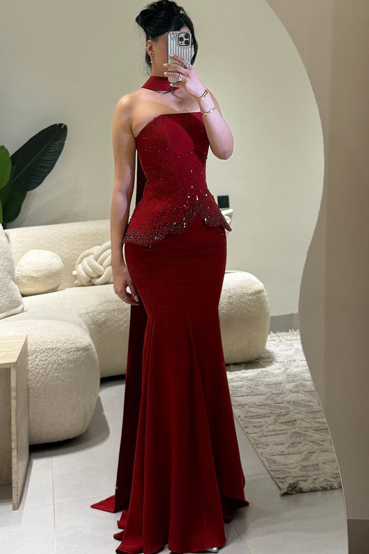 Strapless Shawl Sleeveless Beaded Sparkle Mermaid Evening Dress