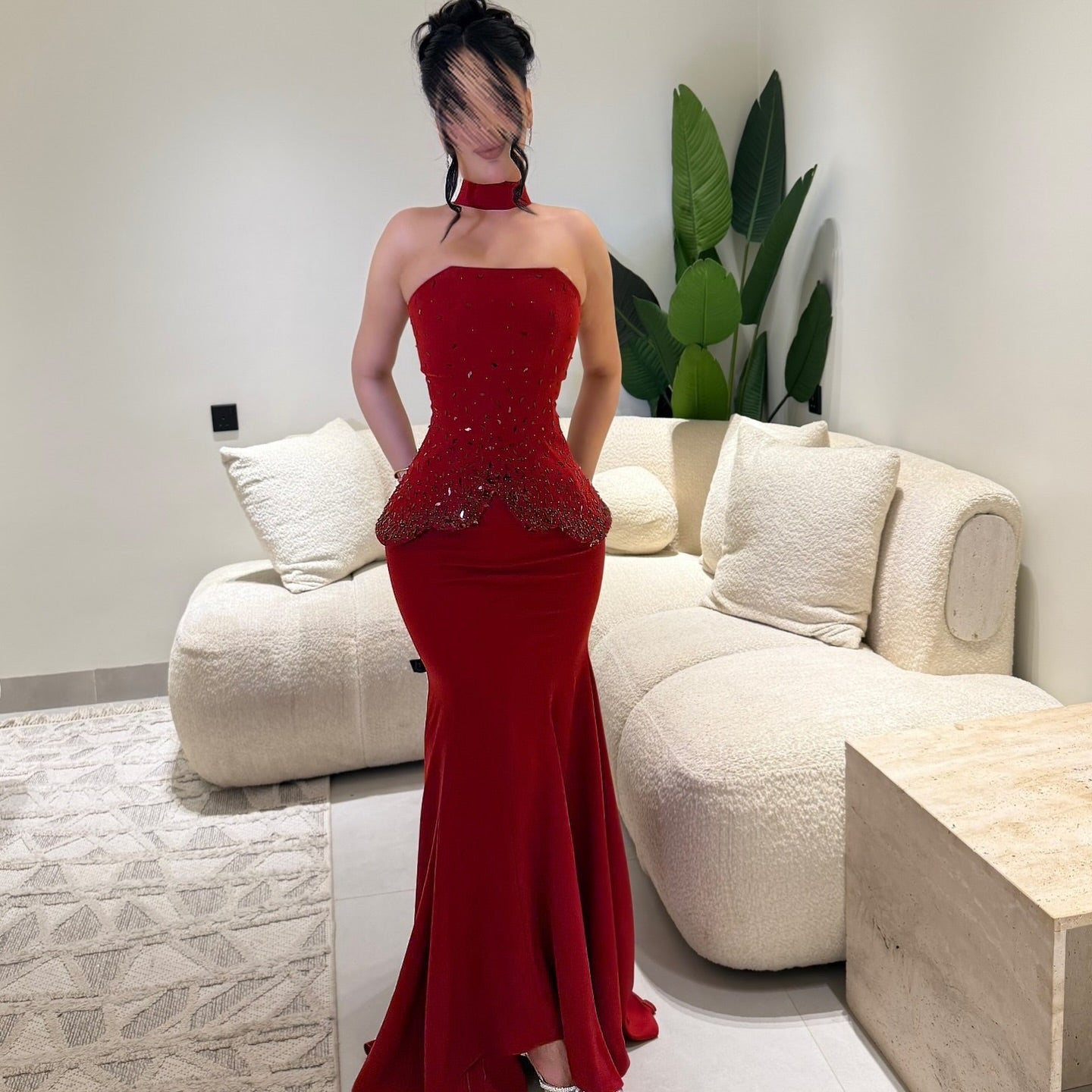 Strapless Shawl Sleeveless Beaded Sparkle Mermaid Evening Dress