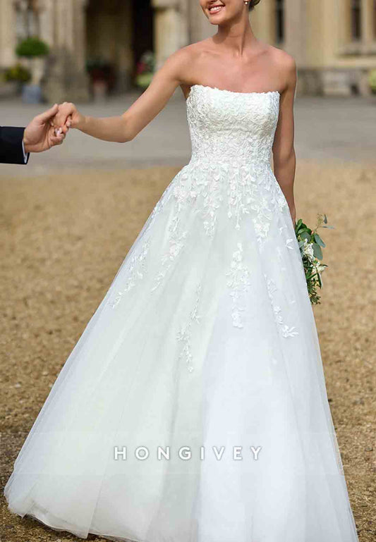 Strapless Crisscross Back Floor-Length Pleated Princess Wedding Dresses