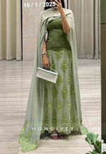 A-Line Cloak Beading Ankle-Length Side Draping Pleated Flowers Evening Gowns
