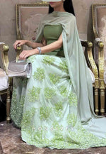 A-Line Cloak Beading Ankle-Length Side Draping Pleated Flowers Evening Gowns