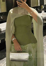 A-Line Cloak Beading Ankle-Length Side Draping Pleated Flowers Evening Gowns