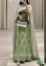 A-Line Cloak Beading Ankle-Length Side Draping Pleated Flowers Evening Gowns