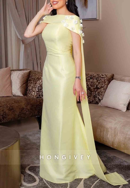 Shawl Trumpet Satin Shoulder Flowers Cloak Floor-Length Evening Gowns