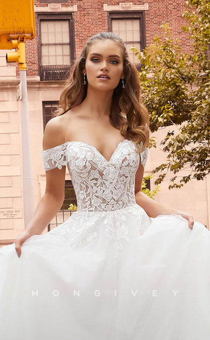 H0833 - Illusion Floral Lace Embroidered With Tulle Train Dream Wedding Dress