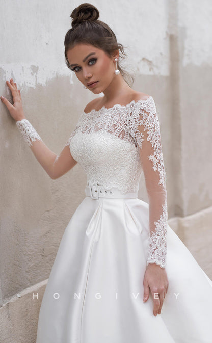H0826 - Sheer Tube Top Two Piece Belt Buttons Embellished With Train Wedding Dress