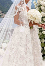 Lace Chapel Train Strapless Ball Gown Empire Covered Button Wedding Dresses