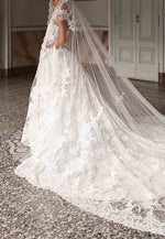 Lace Chapel Train Strapless Ball Gown Empire Covered Button Wedding Dresses