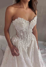 Appliqued Strapless Detachable Sweetheart A-Line Empire Court Train Wedding Dresses