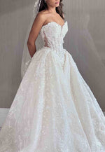 Appliqued Strapless Detachable Sweetheart A-Line Empire Court Train Wedding Dresses