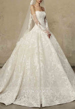 Lace Princess Chapel Train Strapless Crisscross Back Empire Wedding Dresses