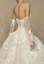 Lace Princess Chapel Train Strapless Crisscross Back Empire Wedding Dresses