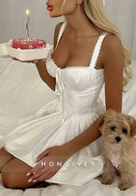 A-Line Regular Straps Sweetheart Tie Back Homecoming Dress with Lace Lining