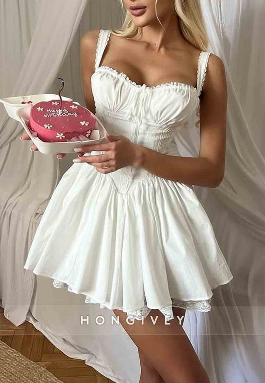 A-Line Regular Straps Sweetheart Tie Back Homecoming Dress with Lace Lining