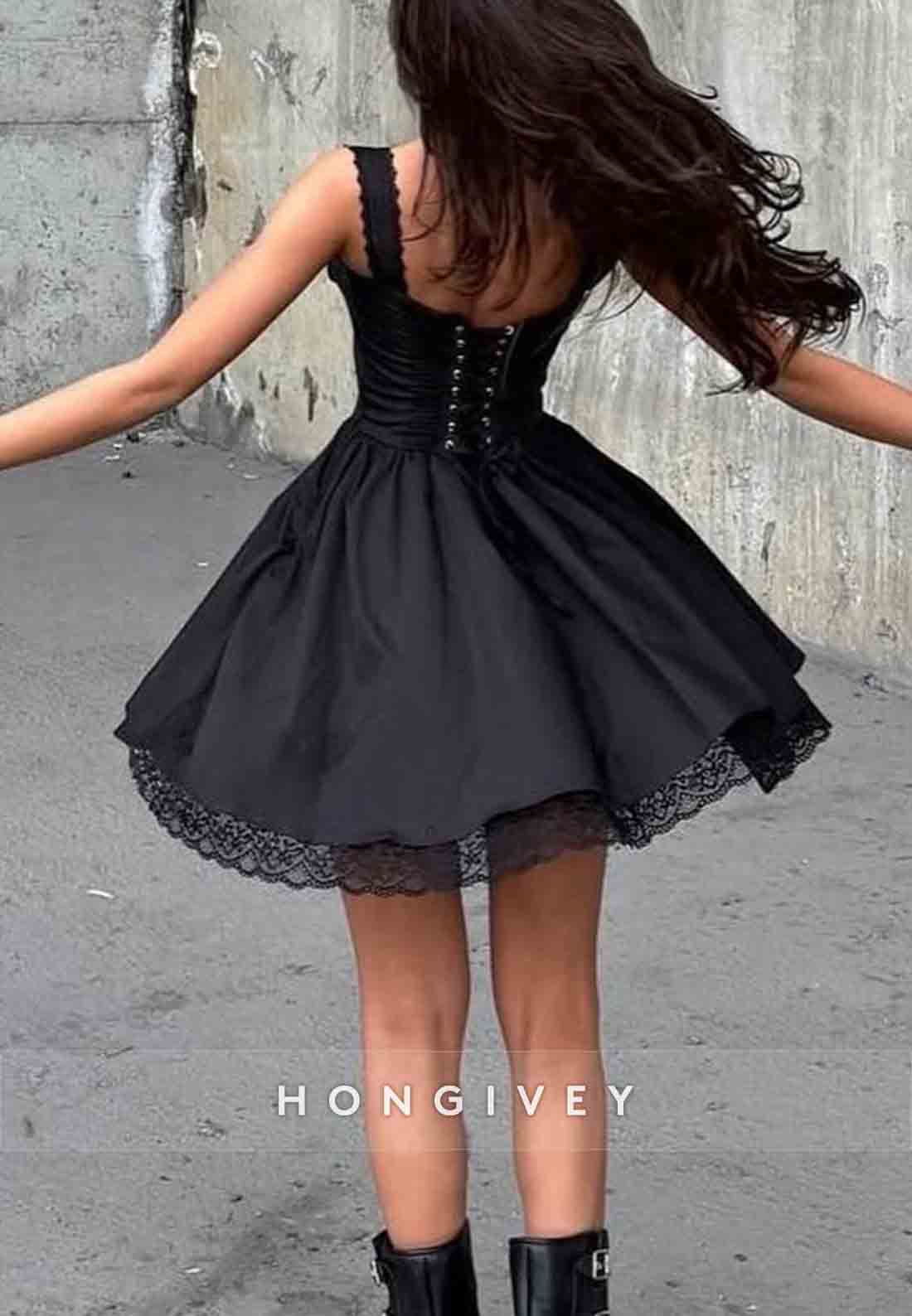 A-Line Regular Straps Sweetheart Tie Back Homecoming Dress with Lace Lining