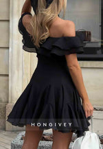 Off the Shoulder Ruched A-Line Pleated Short Homecoming Dress