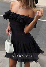 Off the Shoulder Ruched A-Line Pleated Short Homecoming Dress