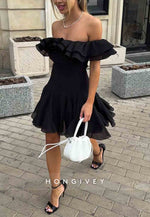 Off the Shoulder Ruched A-Line Pleated Short Homecoming Dress