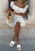 Off the Shoulder Ruched A-Line Pleated Short Homecoming Dress