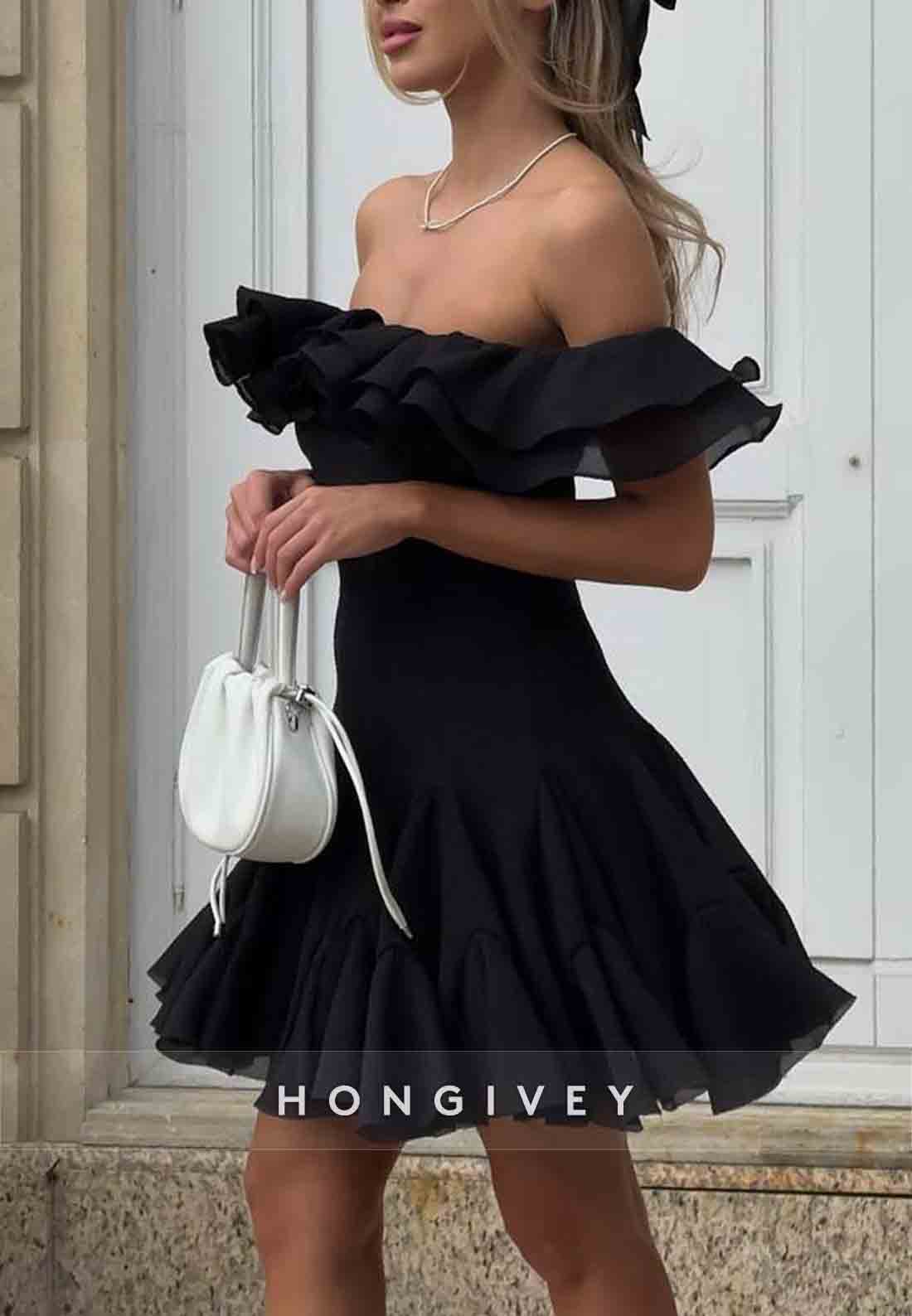 Off the Shoulder Ruched A-Line Pleated Short Homecoming Dress