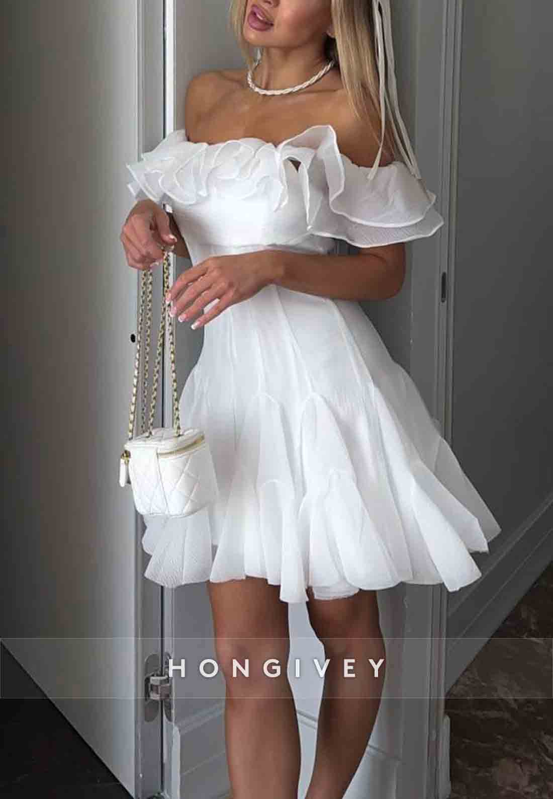 Off the Shoulder Ruched A-Line Pleated Short Homecoming Dress