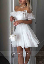 Off the Shoulder Ruched A-Line Pleated Short Homecoming Dress