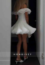 Off the Shoulder Ruched A-Line Pleated Short Homecoming Dress