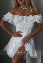 Off the Shoulder Ruched A-Line Pleated Short Homecoming Dress