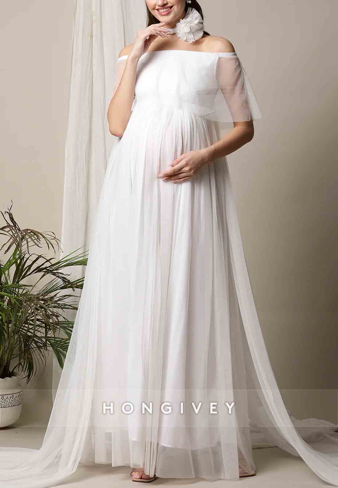 Off-Shoulder Maternity Shawl Photoshoot Gown Wedding Dresses