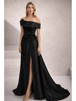 Flowers Off the Shoulder Sleeveless Side Slit Evening Dress Mother of the Bride Dress