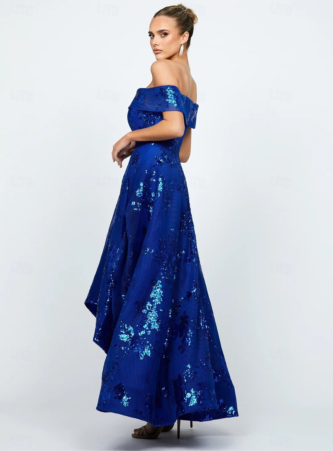 Sparkle Sequins Off the Shoulder A-Line Ankle-Length Formal Evening Dress