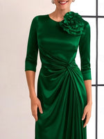 O-Neck Flowers 3/4 Sleeve Mermaid Floor-Length Evening Dress