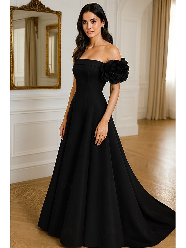 Off the Shoulder Flowers Sleeveless A-Line Evening Dress Mother of the Bride Dress