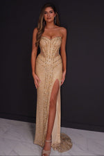 Sweetheart Beaded Sleeveless Sparkle Sheer Mermaid Side Slit Prom Dress