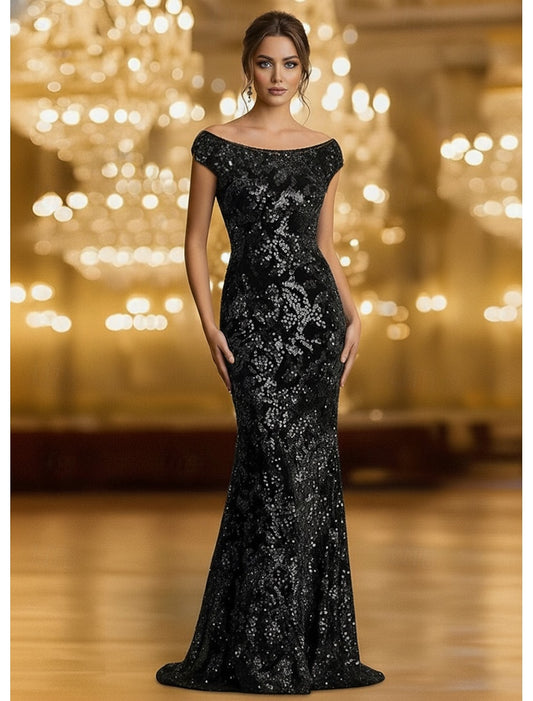 Sequins Applique Sparkle Sleeveless Mermaid Evening Dress Floor-Length