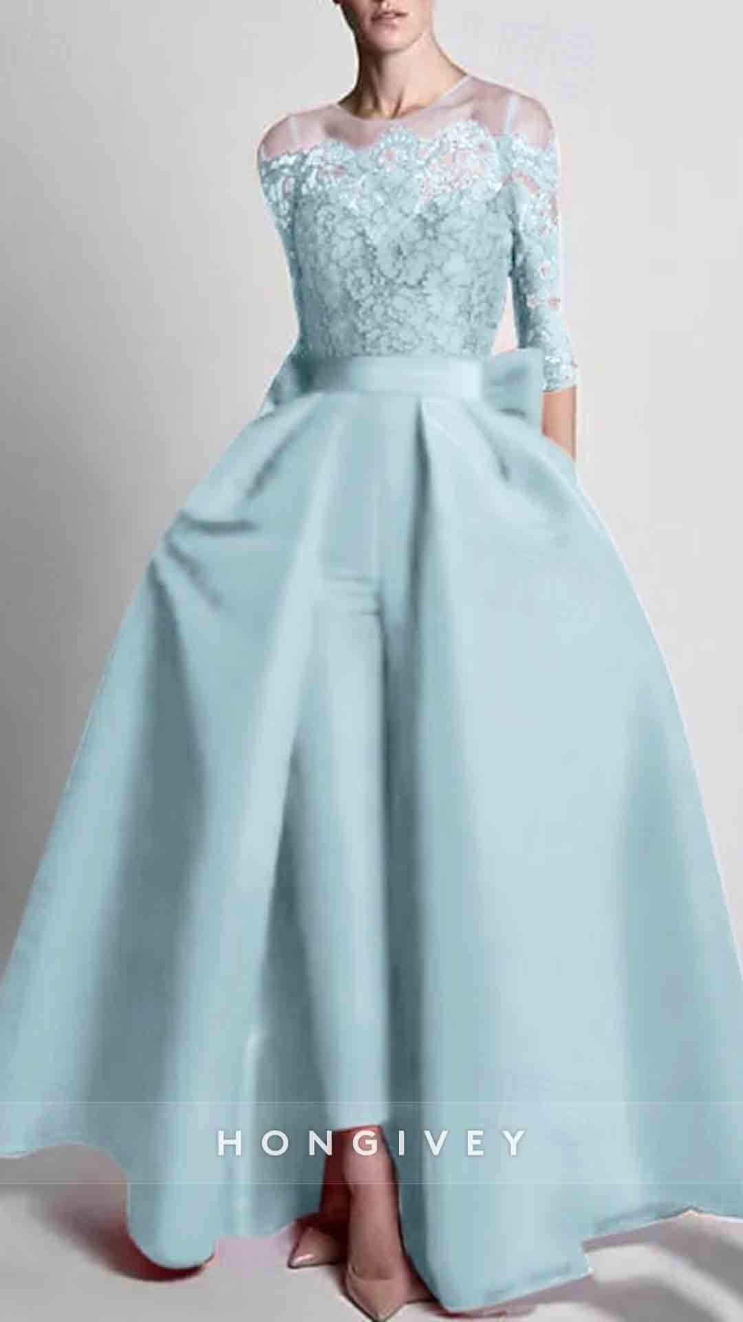 O-neck Lace 3/4 Sleeve Evening Dress A-Line