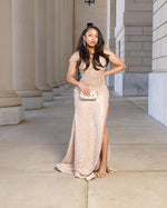 O-Neck SleevelessBeaded Sparkle Mermaid Slit Prom Dress for Black Girls