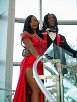 Off the Shoulder Beaded Sleeveless Mermaid Side Slit Prom Dress for Black Girl