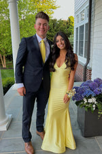 V Neck Blue Mermaid Prom Dresses Sleeveless Long Formal Dress