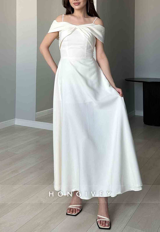 Spaghetti Straps A-Line Ankle-Length Guest of Wedding Pleated Evening Gowns