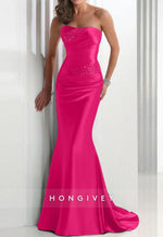 Sweep Train Trumpet Sweetheart Strapless Pleated Appliqued Evening Gowns