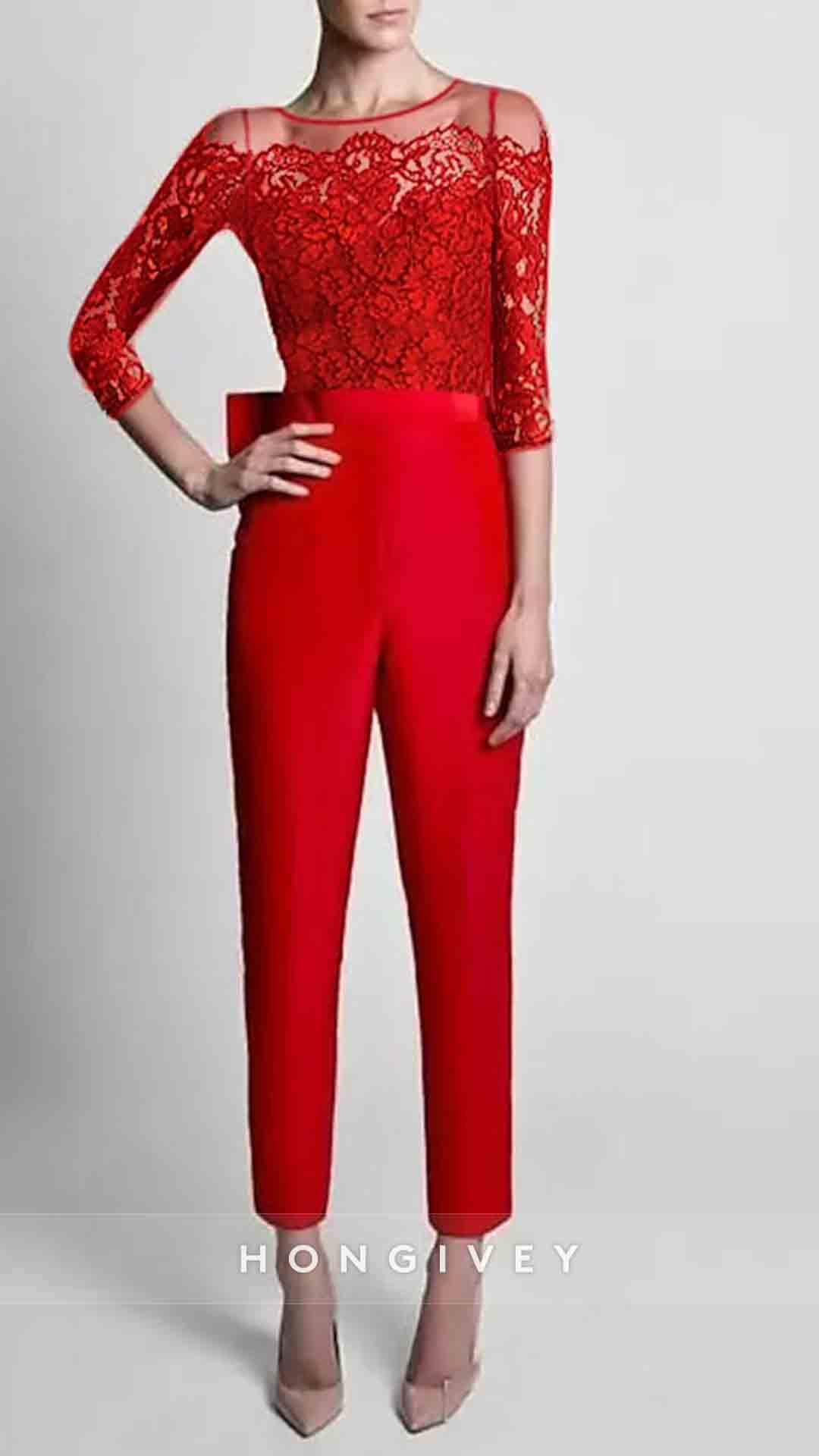 O-neck Lace 3/4 Sleeve Evening Dress A-Line