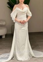 Off-Shoulder Ruched Mermaid Floor-Length Evening Gowns with Beading