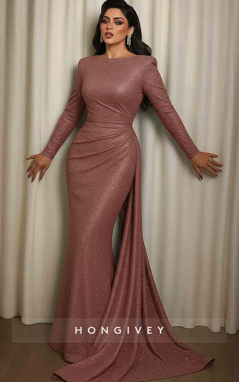 Long Sleeve Sequins Lace Evening Dress Sparkling Mermaid
