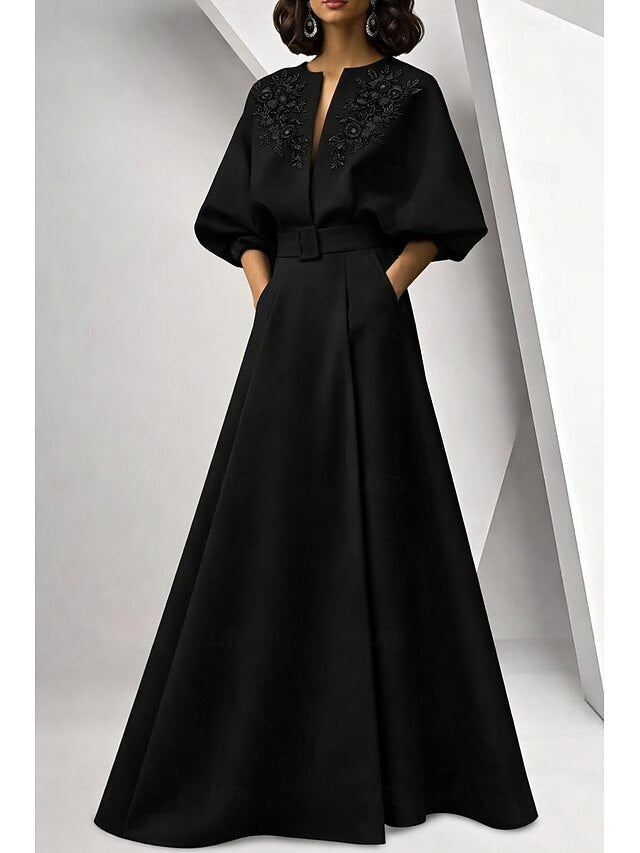 Half Sleeve Applique Belt Evening Gown Mother of the Bride Dress