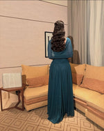 Square Neck Half Sleeves A-Line Ruched Floor-Length Evening Dress