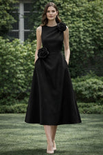 O-Neck Sleeveless Flowers A-Line Tea-Length Evening Dress