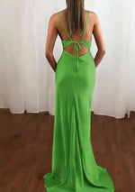 Pink Spaghetti Straps Satin Cowl Neck Mermaid Prom Dress