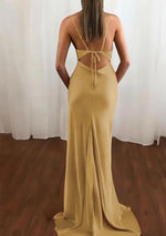 Pink Spaghetti Straps Satin Cowl Neck Mermaid Prom Dress