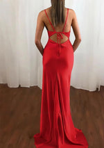 Pink Spaghetti Straps Satin Cowl Neck Mermaid Prom Dress